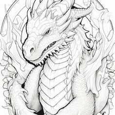 a black and white drawing of a dragon