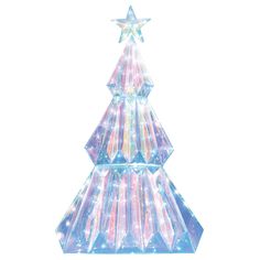 a christmas tree made out of plastic with stars on top and lights all around it