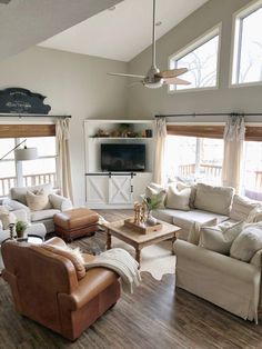 a living room filled with furniture and windows