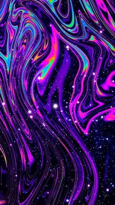 an abstract background with colorful lines and stars in the night sky, as well as neon colors