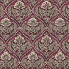 a red and green wallpaper with an ornate design