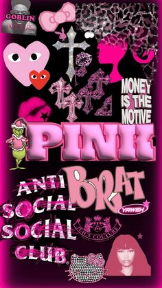 pink and black social club poster with the words, money is the motive