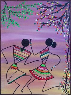 two women dancing in front of a tree with lights on the branches and behind them is a purple sky