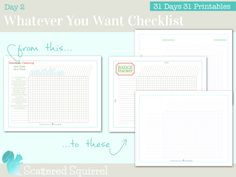 the printable cleaning checklist is shown in three different colors and sizes, including one for