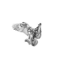 an owl flying through the air with its wings spread