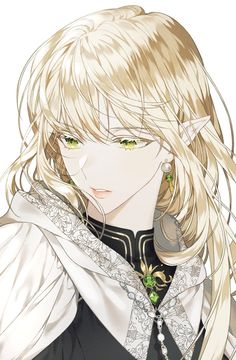 an anime character with long blonde hair and green eyes