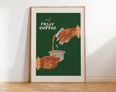 a poster with two hands pouring coffee into a cup that reads, find inner coffee