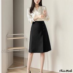 Olivia Mark - Chic and Stylish Irregular Midi Skirt with a Flattering Silhouette Midi Skirt Casual, Stylish Alphabets, Elegant Black Dress, Stylish Letters, Black Pleated Skirt, High Waisted Pencil Skirt, Irregular Hem, Pencil Skirt Black, Hem Skirt