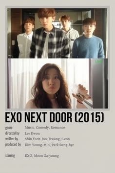 the poster for exo next door 2013 shows two young men and one woman standing in front of a window