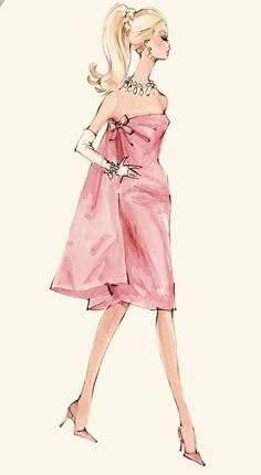 a drawing of a woman in a pink dress