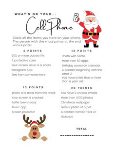 an info sheet with santa claus and reindeers on the front, texting what's on your cell phone?