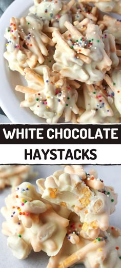 white chocolate haystacks with sprinkles on them