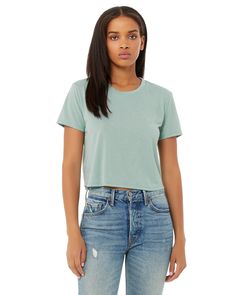 Ladies' Flowy Cropped T-Shirt - DUSTY BLUE - L | Bella + Canvas Women's Flowy Cropped T-Shirt in Dusty Blue Size Large | Polyester Blend Blank Shirts, Crop Top Styles, Party Crop Tops, Yoga Crop Tops, Mama T Shirt, Blue Graphic, Crop T Shirt, Cropped Shirt, Home T Shirts