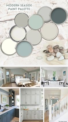 the interior and exterior paint palettes are all white, blue, green, gray