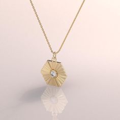 14k Real Solid Gold Hexagon Shape Sunburst Pendant Necklace for Women with Yellow Rose White Gold Options. Perfect jewelry for everyday use and to complete your each look with a simple touch by Norm Jewels. Give a sentimental gift they will be extremely happy with a personalized minimalist pendant necklace that customized with their initials or their beloved ones.. Pendant Details ❥ Gold KT: 14k Solid Yellow Gold ❥ Gold Color Options: Yellow Gold, White Gold, Rose Gold ❥ Pendant: 8.92x10.22 mm ❥ Thickness: 0.87 mm ❥ AAA Grade White Cubic Zirconia ❥ It can be used with up to 3 mm chains. If you are to use it with a thicker chain, please let us know before you make the purchase. ❥ Ready to Ship in 4-7 Business Days MORE FROM US Pendant and Necklaces: https://etsy.me/3NgqiKb More about my sho Minimalist Pendant, Rose Gold Pendant, Geometric Necklace, Necklace Women, Hexagon Shape, Sentimental Gifts, Yellow Roses, Yellow Rose, Gold Gold