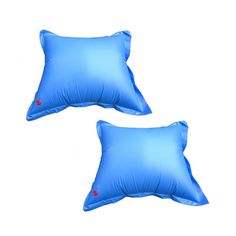 two blue pillows sitting on top of each other