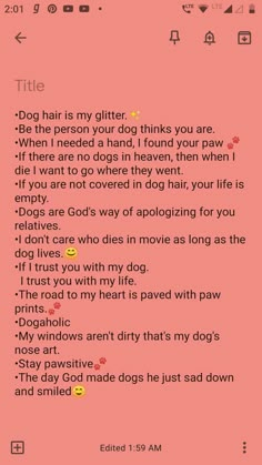 a pink screen with the text dog hair is my glitter, be the person your dog thinks you are