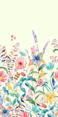 watercolor flowers on a white background with blue, pink and green leaves in the middle