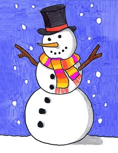 a drawing of a snowman wearing a hat and scarf