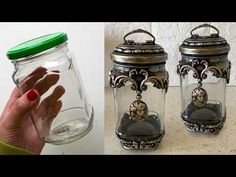 there are two glass jars with metal handles