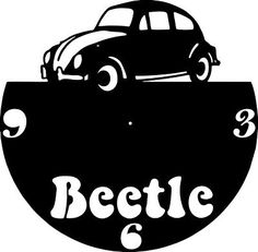 a black and white image of a car with the word beetle on it