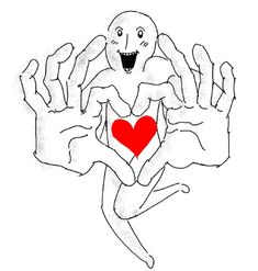 a drawing of someone holding their hands in the shape of a heart with an open mouth