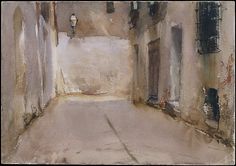 a painting of an alleyway with no one in it