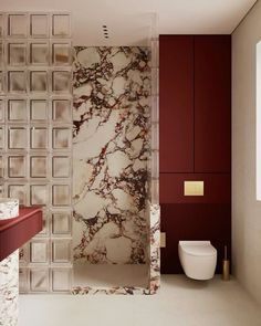 Coffee Shop Toilet Design, Two Tone Walls Bathroom, Orange Marble Bathroom, Red Marble Bathroom, Architect Bathroom, Restroom Interior, Maroon Bathroom, Burgundy Bathroom, Wallpaper Decor Ideas