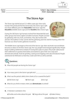 the stone age worksheet with answers and answer sheet for children's reading