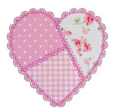 two hearts with pink and white gingham fabric on the sides, one has roses