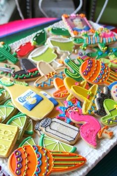 colorful decorated cookies on a table ready to be eaten