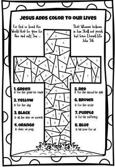 a coloring page for jesus's cross with the words jesus colors to our lives