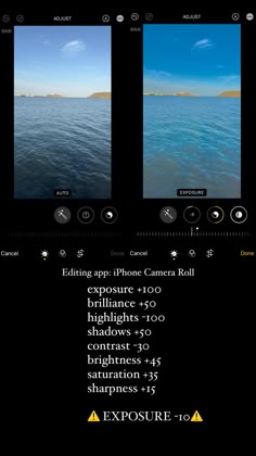 an iphone screen with two different images on the same page and text below that reads exposure