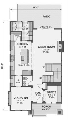 the floor plan for a two story house with an attached kitchen and living room area