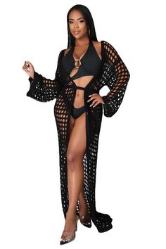 Get ready to slay at the beach or pool with Pool Side Fun 2.0- Cover Up Kimono! Made with netted material, this stylish coverup is perfect for summer fun. Its loose fit allows for versatility as a kimono or swimsuit coverup. Don't just cover up, stand out! Kimono Crochet, Cover Up Kimono, Crochet Kimono, Chic Summer Style, Kimono Sweater, Long Bell Sleeves, Crochet Cover Up, Pool Side, Curvy Dress