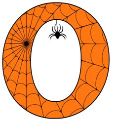 the letter o is decorated with a spider's web and sits on top of it