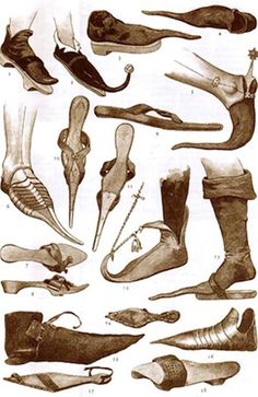 various types of shoes and footwear from the 19th century