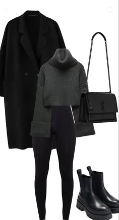 Black Winter Outfits Classy, All Black Outfit Casual Classy, Cold Weather Outfits For Work, Leggings Winter Outfit, February Outfit Ideas, Fashion Inspo Outfits Winter, Stile Blair Waldorf, Fest Outfits