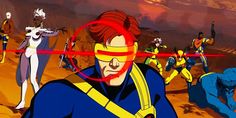 an animated image of some people in costume and with red hair, wearing yellow glasses