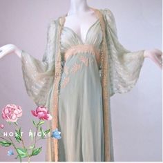 Heirloom Vintage 1930’s Bridal Trousseau Silk Peignoir Set Nightgown And Robe Channeling The Greek Goddess Athena. This Is A Piece Of Collectible, Wearable Art! This Was Purchased From Salon Of The Dames In 2016 And Has Been Safely Stored And Unworn Since. Please Note That This Item Is Nearing A Century In Age And Does Have Minor Reflections Of Its Age. Based On Age It’s Condition Is Remarkable. There Is A 1cm Mark On The Middle Of The Skirt At The Back. A Small Amount Of Fray Near Straps. Vintage V-neck Wedding Sleepwear, Vintage V-neck Wedding Nightgown, Fitted Lace Trim Robe For Daywear, Fitted Robe With Lace Trim For Daywear, Vintage V-neck Nightgown With Lace Trim, Vintage V-neck Nightgown For Spring, Fitted Vintage V-neck Nightgown, Vintage Lace V-neck Nightgown, Vintage V-neck Sleepwear For Wedding Night