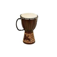 a brown and white djembe on a white background