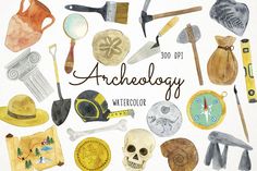 an image of watercolor art with the words archeology