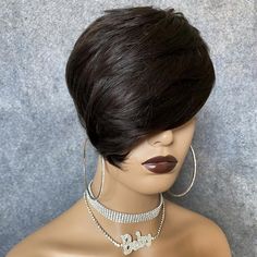 Category:Human Hair Capless Wigs; Gender:Women's; Wig Type:Natural Wigs,Cosplay Wig; Occasion:Party  Evening,Daily Wear; Age Group:Adults; Wig Length Range:6; Color Shade:Natural Black; Density:150%; Origin of Hair Donors:Brazilian Hair; Hair Material:Human Hair; Cap Construction:Machine Made,Capless; Texture:Straight; Length:Short; Features:For Black Women,Natural Hairline,Adjustable; Heat Resistant:Yes; Listing Date:01/03/2024; Cap Circumference:; Front to Back:; Nape of Neck:; Side to Side Ac Wigs For Black Women Short, Very Short Bob, Pixie Wigs, Hair Short Bob, Natural Color Hair, Women Pixie Cut, Short Pixie Wigs, Black Women With Bangs, Very Short Bob Hairstyles