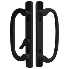 an image of black door handles on white background