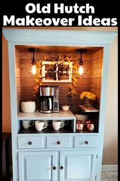 a coffee bar built into the side of a cabinet