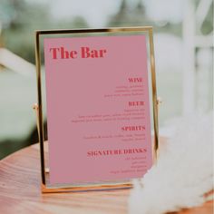 Retro Pink trendy Wedding Drinks Bar Menu Template Black And White Drinks, Pink Party Theme Ideas, Girly Bar, Drink Menu Design, Bridgerton Party, Wedding Drink Bar, Wedding Bar Menu Sign, Menu Poster, Bar Menu Sign