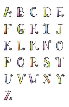 the letters are drawn with colored pencils and have different font patterns on them, including one