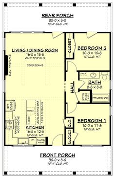 the floor plan for a small house with two bedroom and an attached living room area