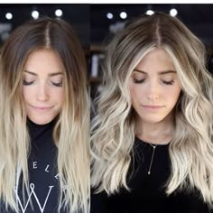 Blonde Hair Drop Root, Transitioning Brunette To Blonde, Dark And Light Contrast Hair, Balayage Hair Blonde Side Part, Blonde Balayage Refresh, Long Root Balayage, Byalouge Hair Blonde, Ash Brown Base With Blonde Highlights, Brunette To Blonde Balayage Hair Before And After