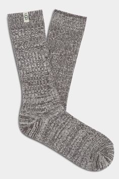 These super-softy knit socks are every fashionista's dream come true. The Rib Knit Slouchy Crew in Nightfall is the ideal mix of texture and trend. Soft knit crew sock 99% Recycled Polyester / 1% Elastane 11" height Soft twill tape with The UGG® Logo on top cuff Fits shoe size: 5-10 Imported Grey Socks, Crew Sock, Dream Come True, Knit Socks, Twill Tape, Soft Knits, Knitting Socks, Crew Socks, Rib Knit